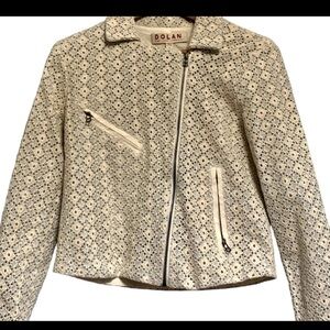 New Anthropologie Dolan Rossi eyelet moto style jacket women’s small Ivory/blue